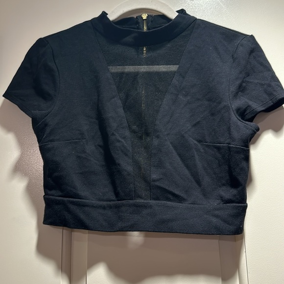 Express Size Small Black Crop Top with Mesh Front - Picture 3 of 6